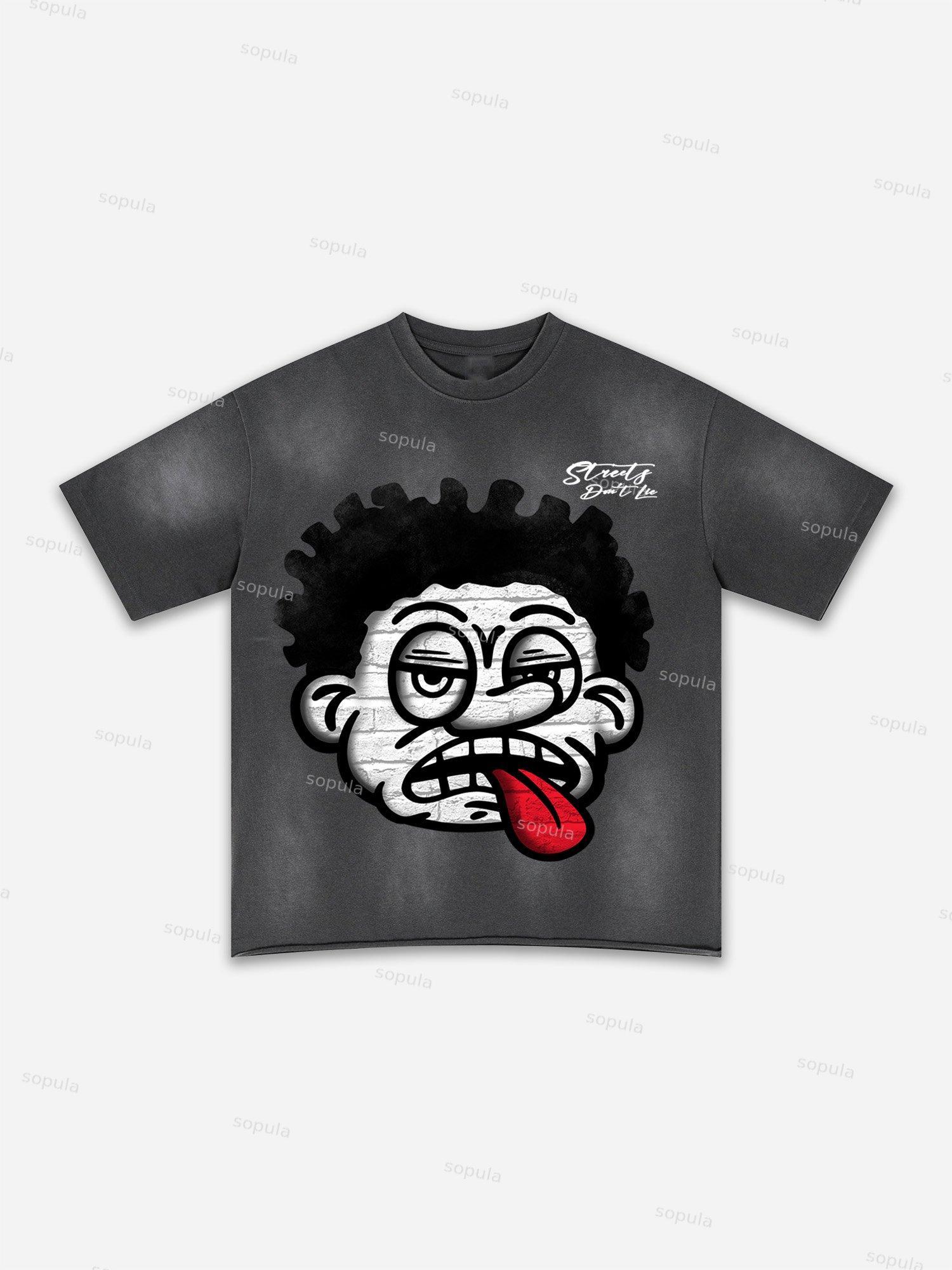 Streets Don't Lie Retro Big Head Graphic Washed T-shirt Product Image