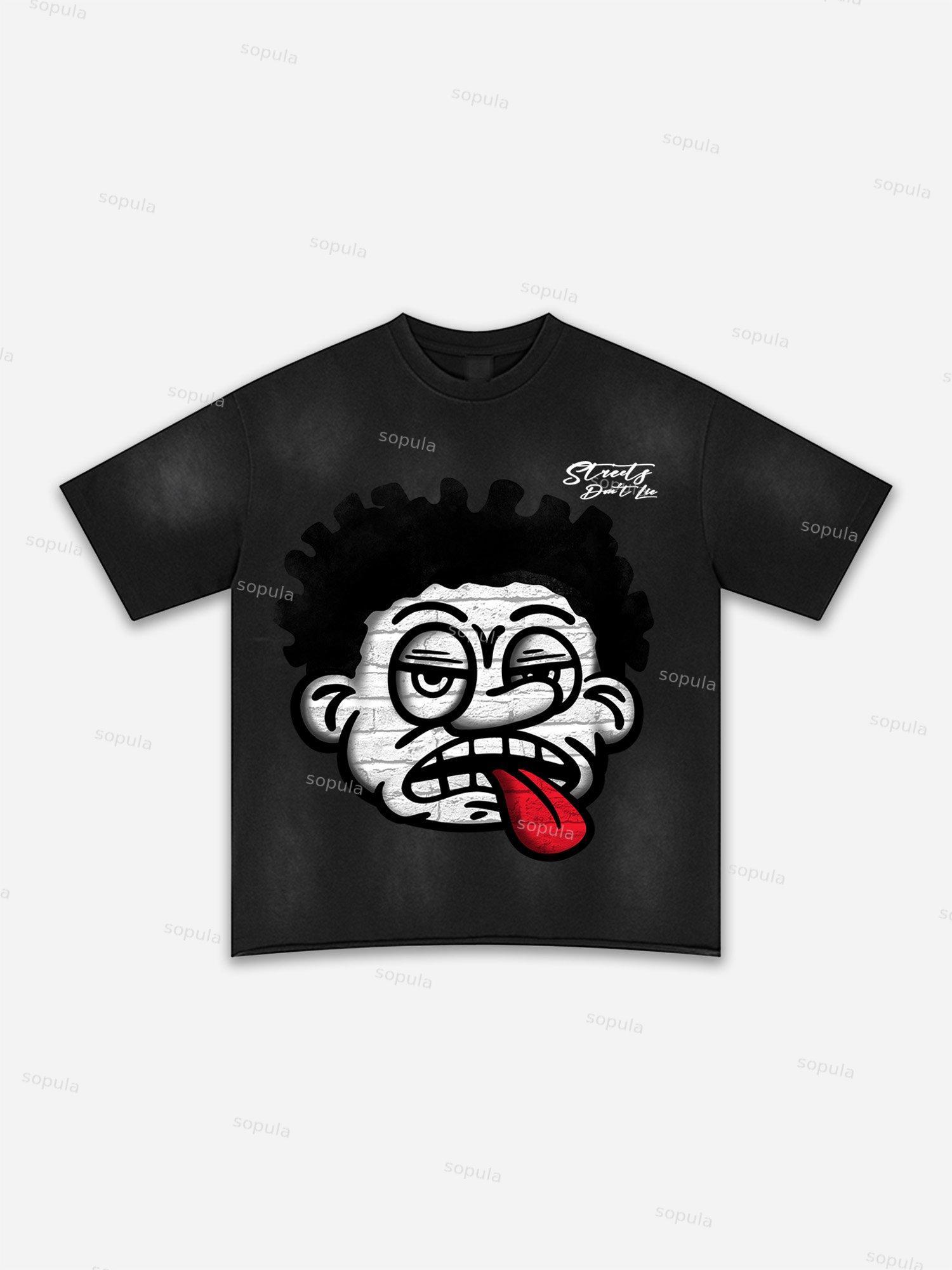 Streets Don't Lie Retro Big Head Graphic Washed T-shirt Product Image