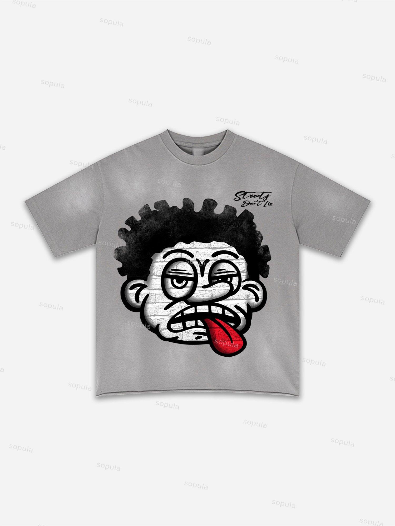 Streets Don't Lie Retro Big Head Graphic Washed T-shirt Product Image