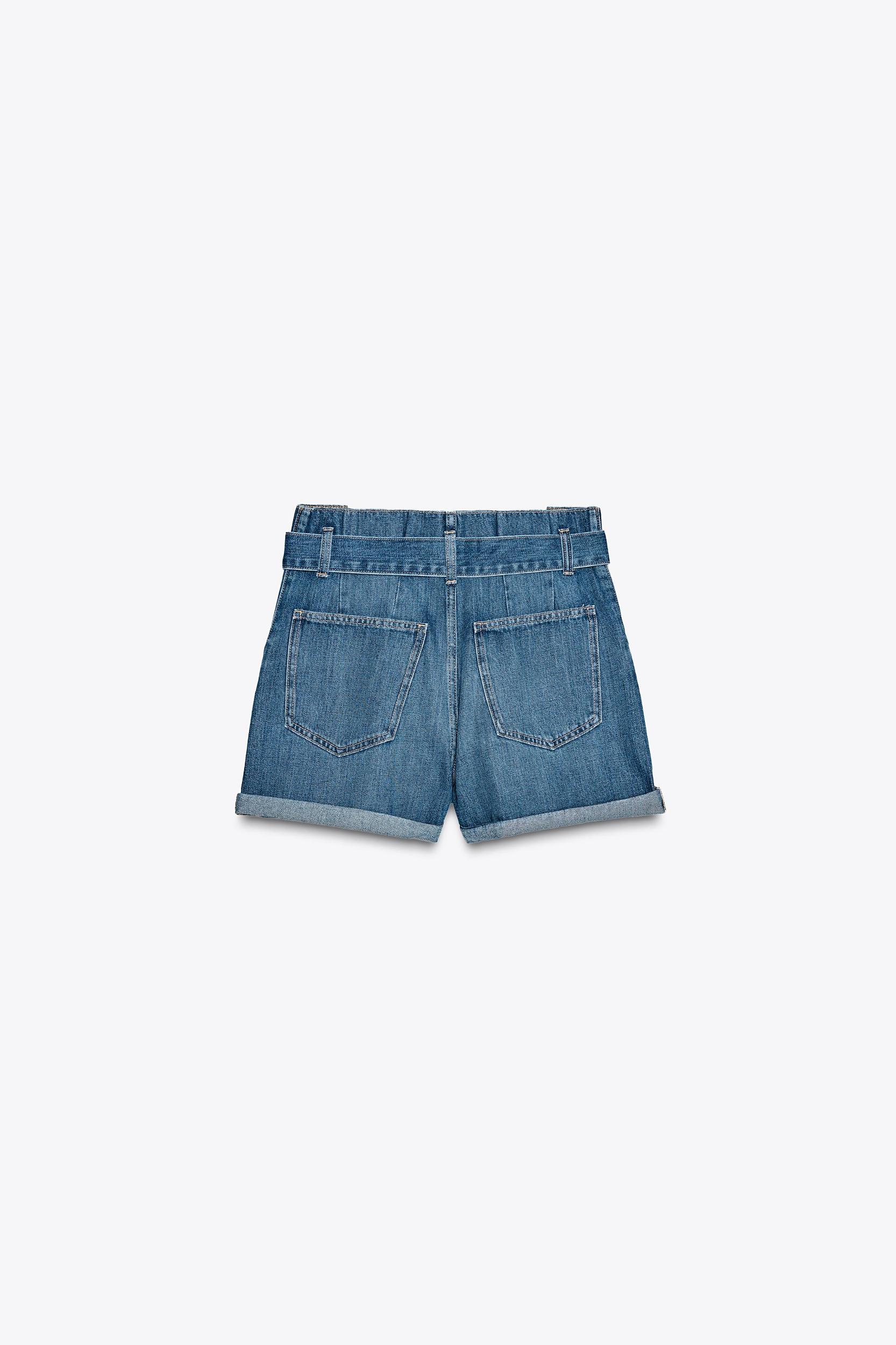 HIGH-WAISTED TRF DENIM PAPER BAG SHORTS Product Image