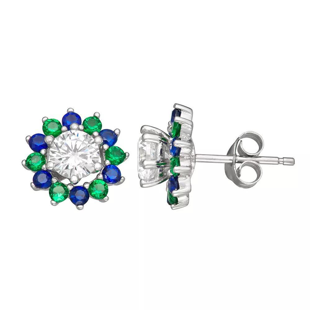 Sterling Silver Lab-Created Blue & Green Spinel Jacket Earrings, Women's Product Image