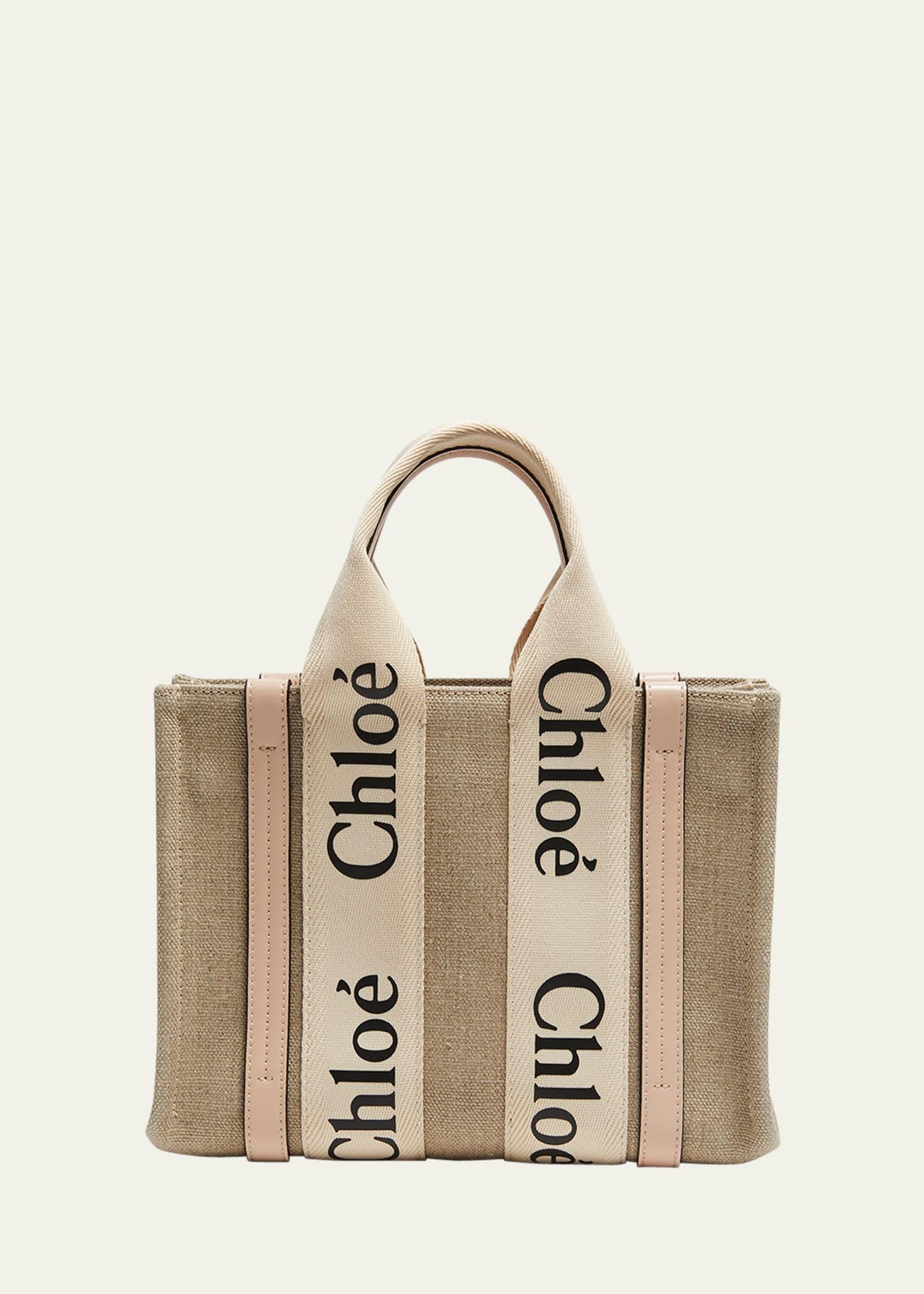 Woody Small Tote Bag in Linen with Crossbody Strap Product Image
