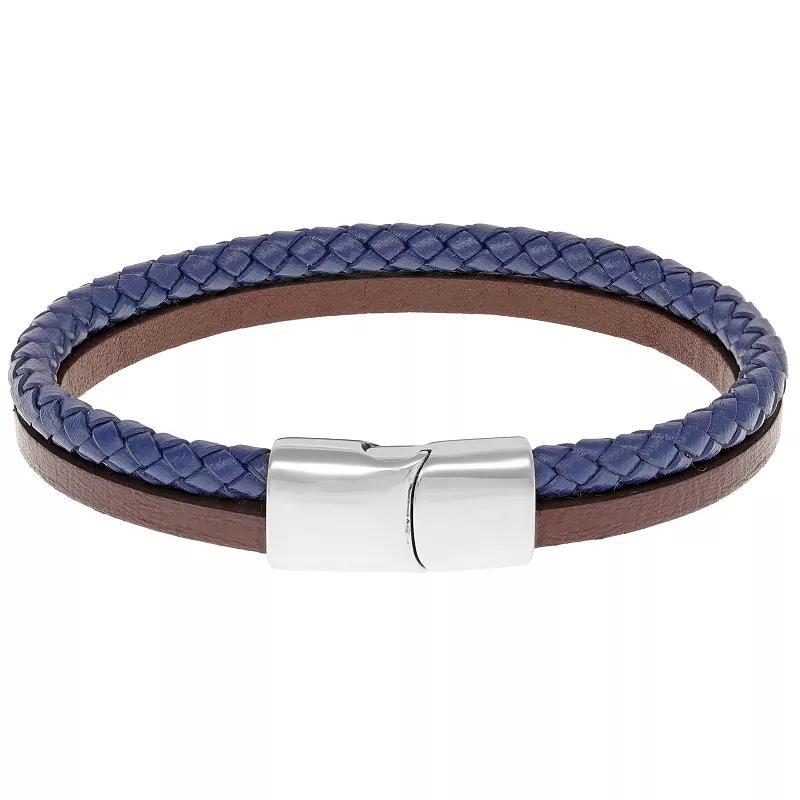 Mens LYNX Stainless Steel & Braided Two-Tone Leather Bracelet Product Image