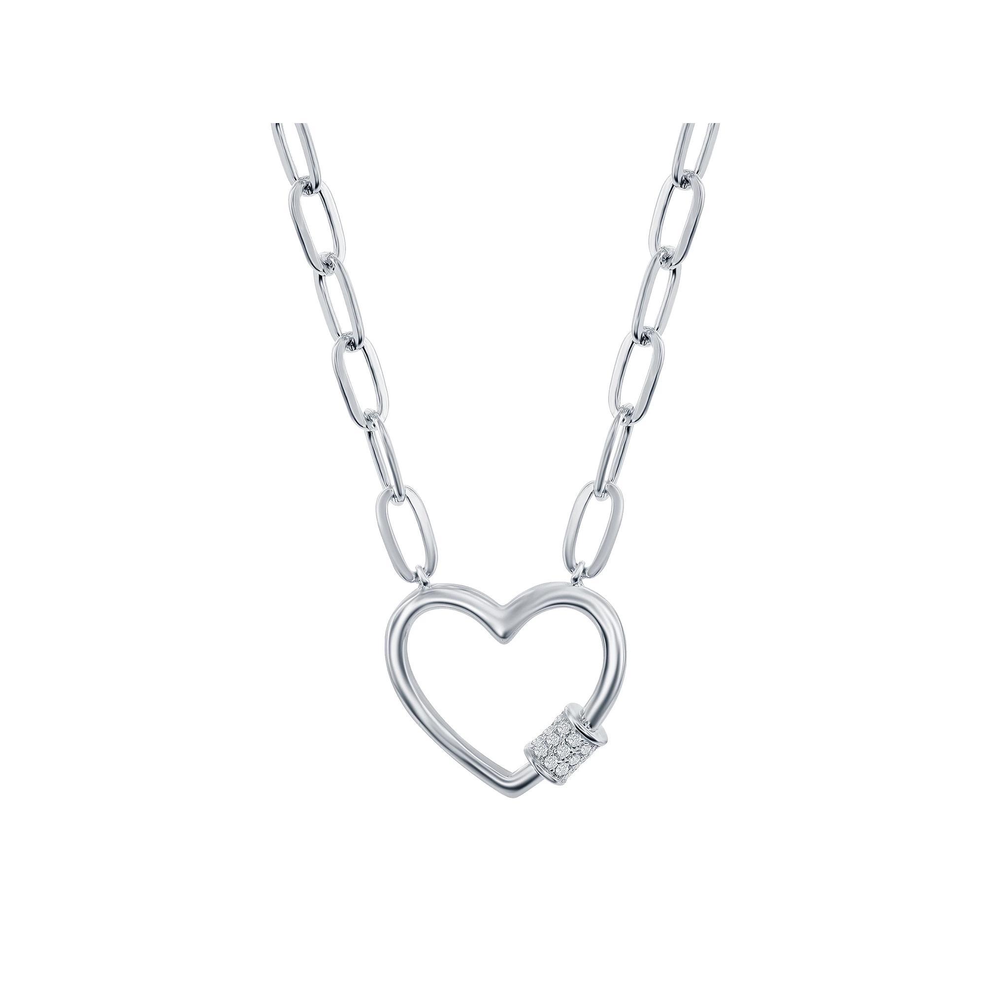 Sterling Silver Cubic Zirconia Heart Paper Clip Necklace, Women's, Size: 16-18" ADJ Product Image