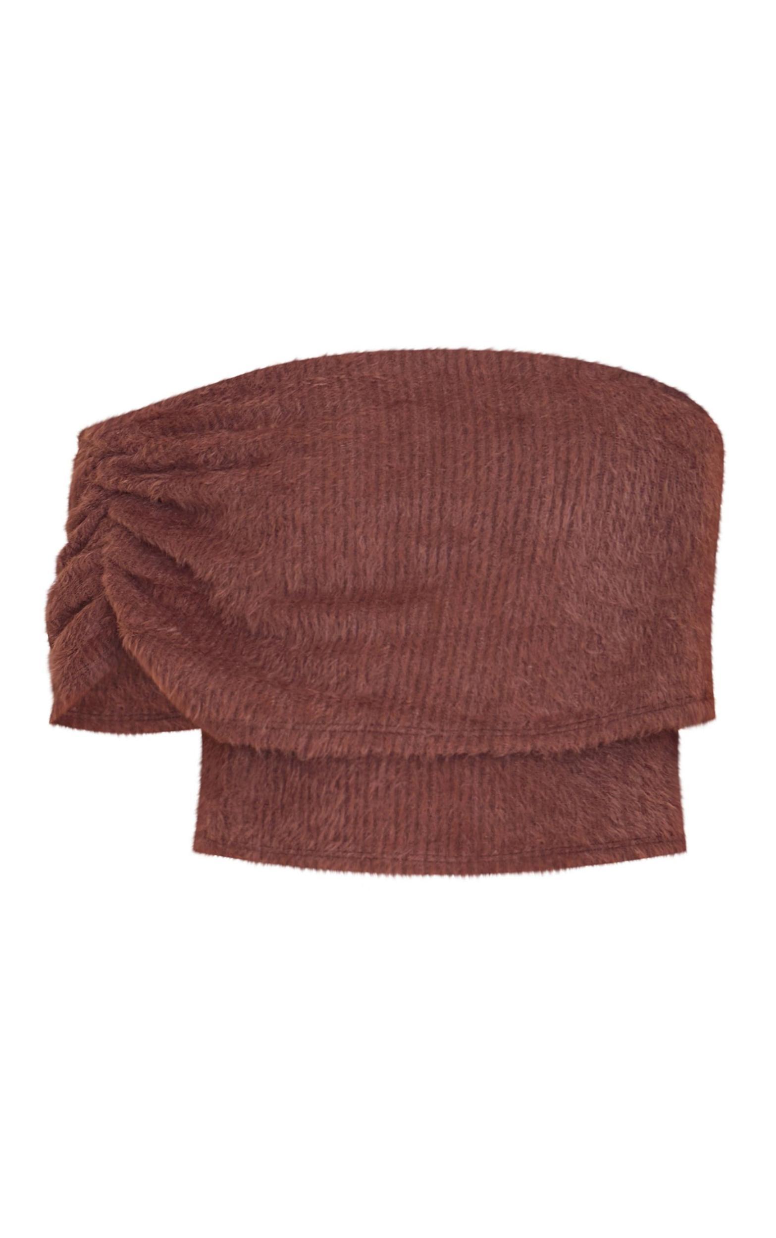 Chocolate Fluffy Textured One Shoulder Top Product Image