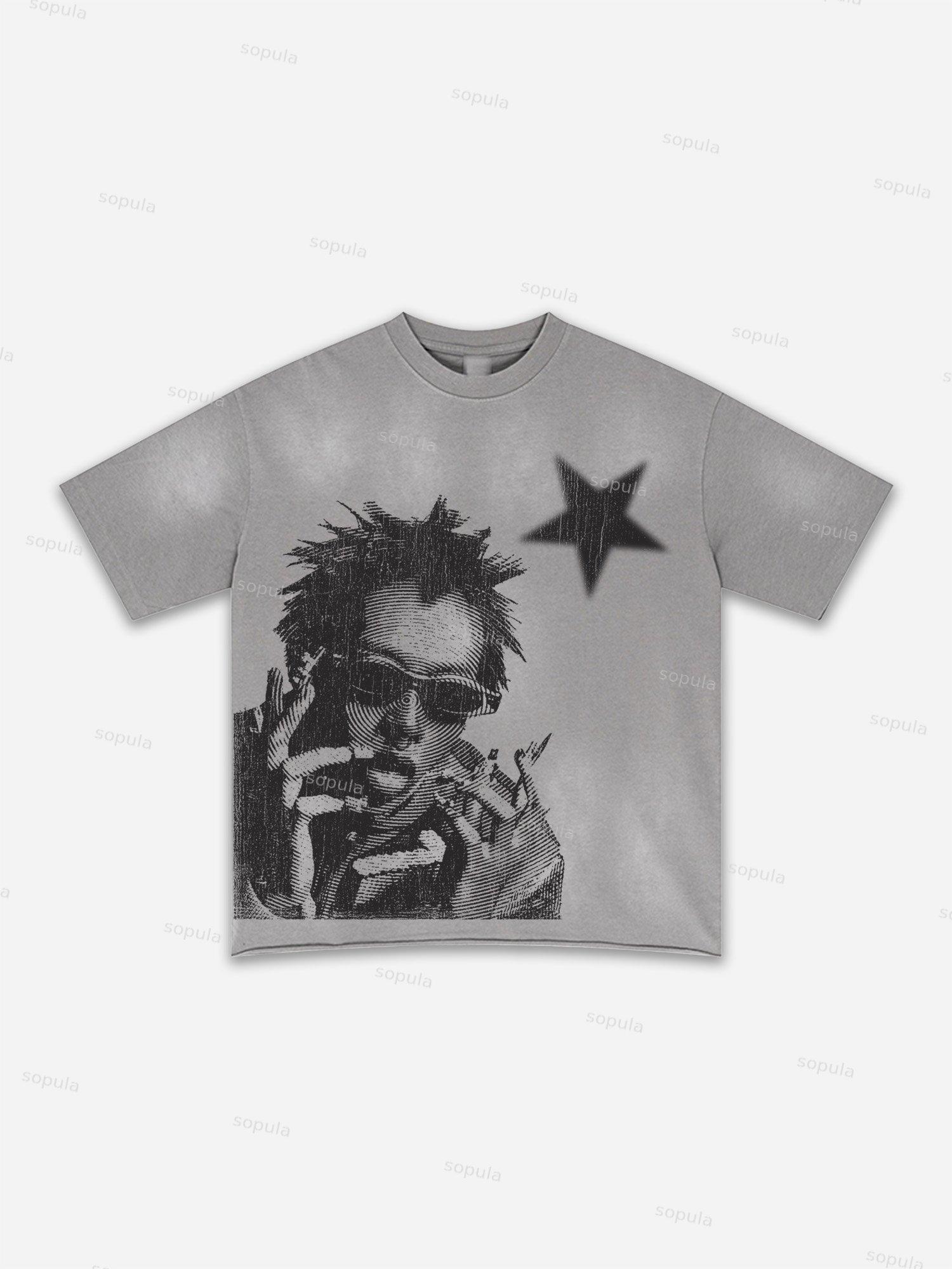 Lips Graphic Print Washed T-shirt Product Image