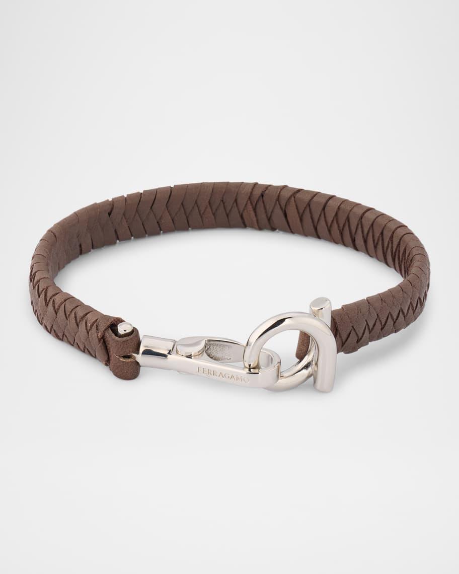 Men's Woven Leather Gancio Bracelet Product Image