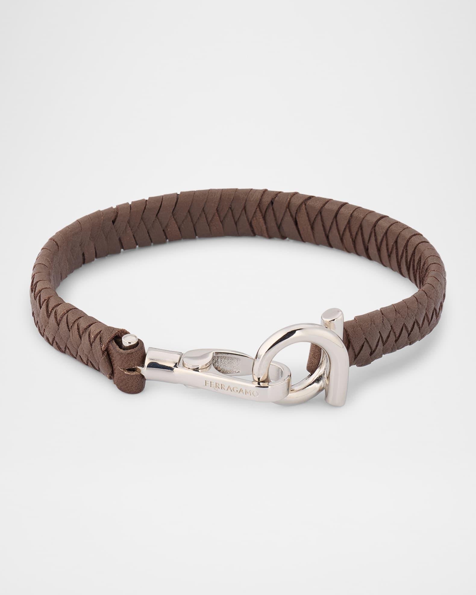 Men's Woven Leather Gancio Bracelet Product Image