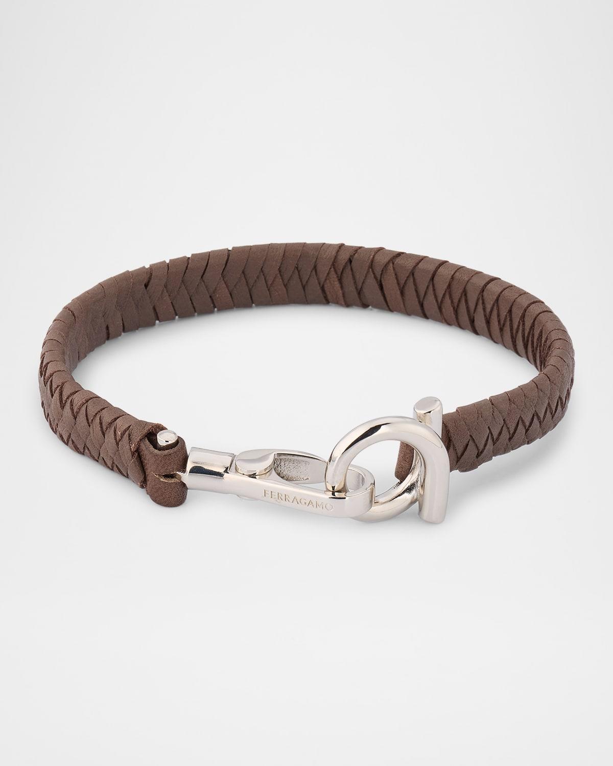Men's Woven Leather Gancio Bracelet Product Image