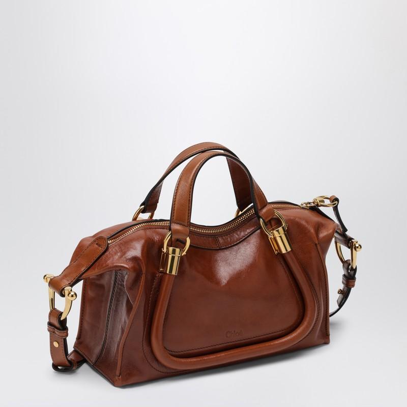 CHLOÉ Small Paraty 24 Bag In Shiny Brown Leather Product Image