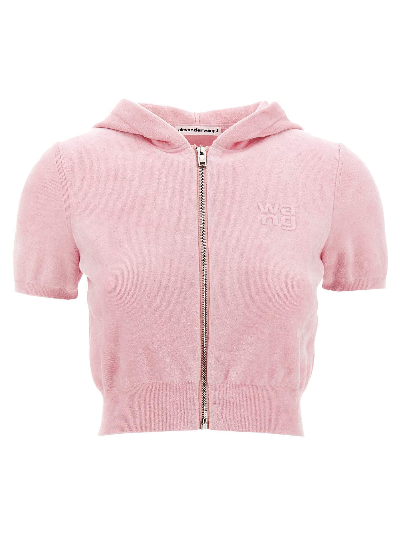 ALEXANDER WANG T Logo Chenille Cropped Hoodie In Pink Product Image