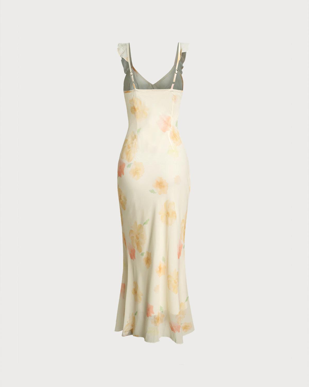 Yellow Floral Ruffle Mermaid Maxi Dress Product Image