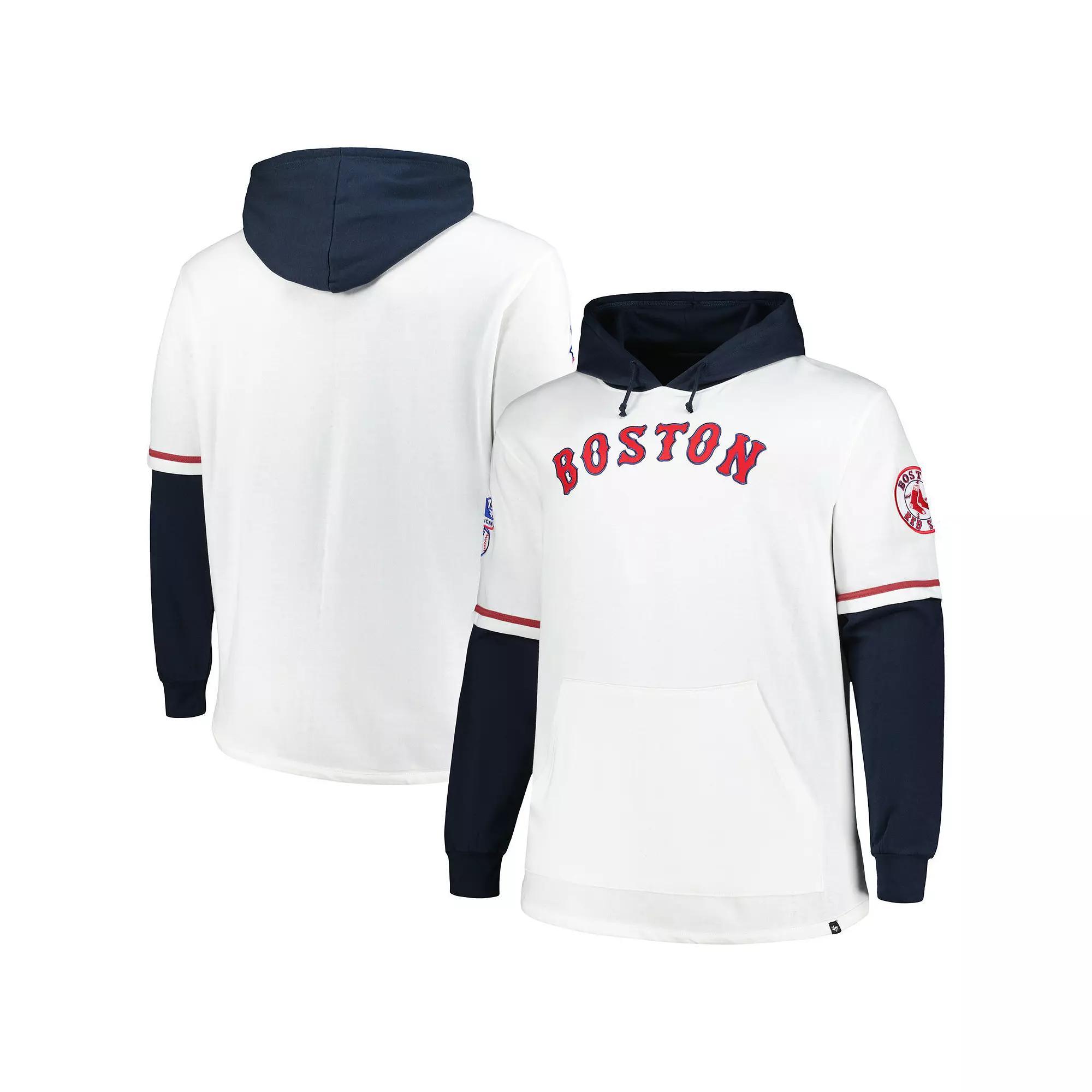 Men's '47 White/Navy Boston Red Sox Big & Tall Trifecta Shortstop Pullover Hoodie, Size: 2XLT Product Image