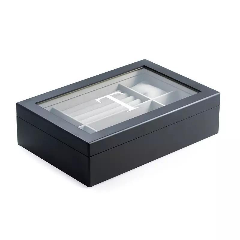 Charlotte Monogrammed Black Wood Jewelry Box, Women's Product Image