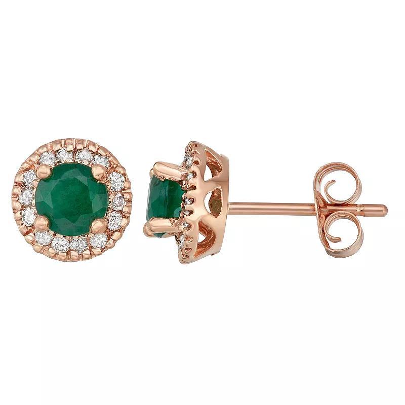 The Regal Collection 14k Gold Emerald & 1/8 Carat T.W. IGL Certified Diamond Tiered Halo Stud Earrings, Womens, Pink Product Image
