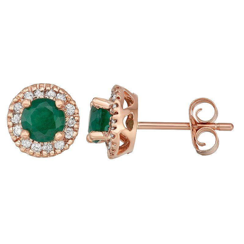 The Regal Collection 14k Gold Emerald & 1/8 Carat T.W. IGL Certified Diamond Tiered Halo Stud Earrings, Womens, Pink Product Image