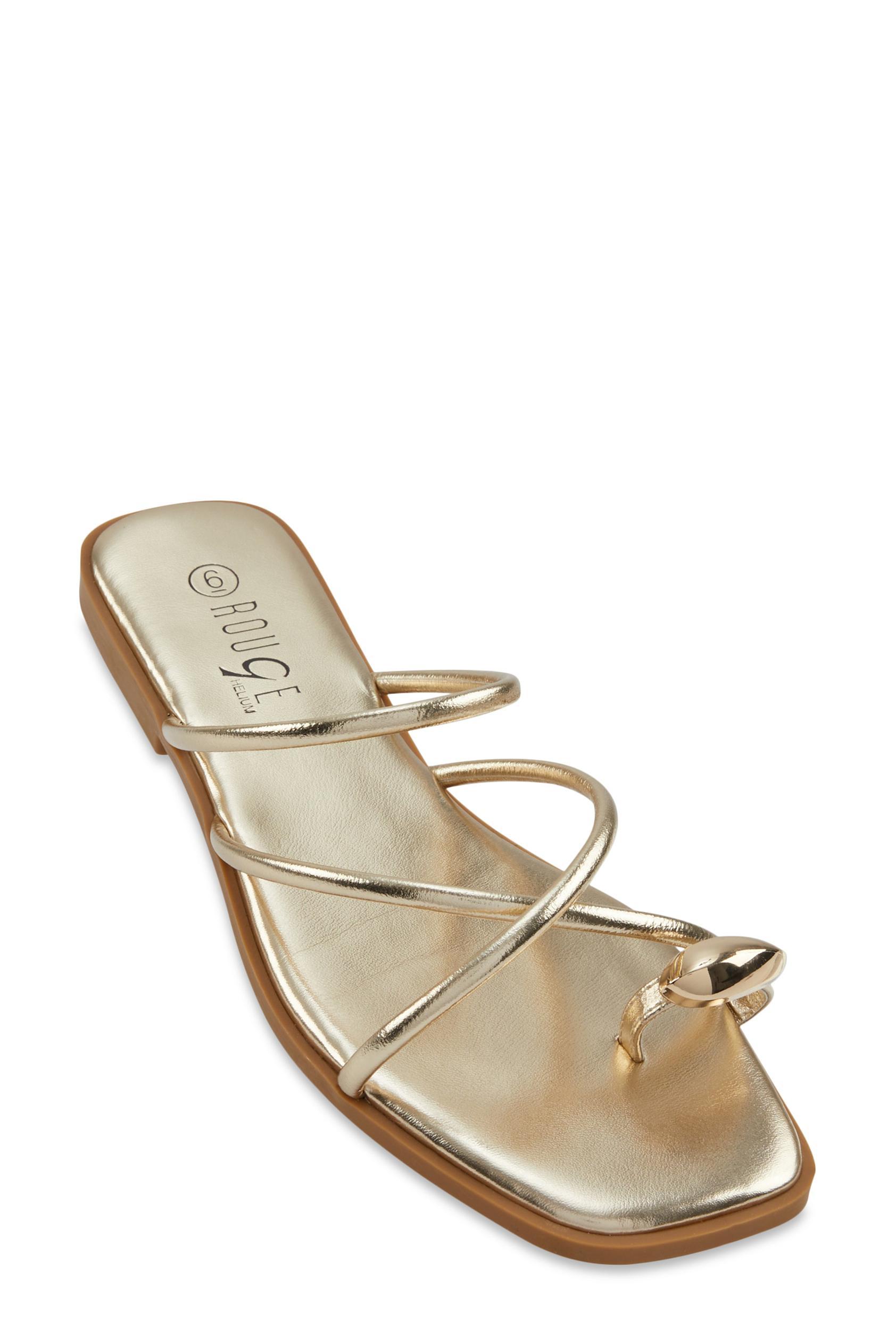 Womens Metallic Toe Loop Strappy Slide Sandals Product Image