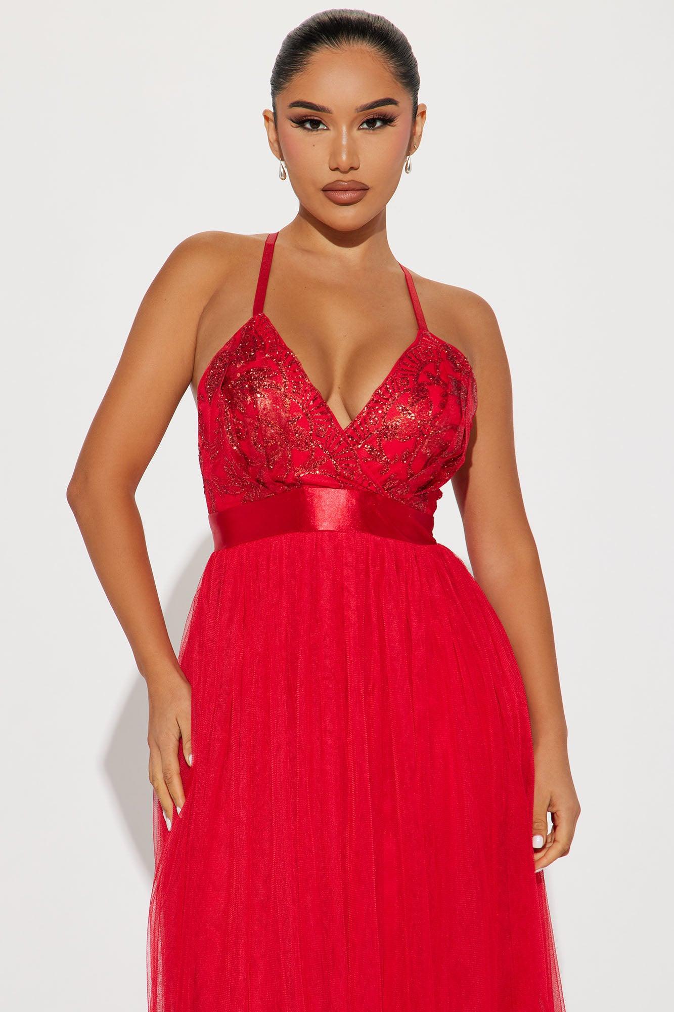 Let's Dance Tulle Maxi Dress - Red Product Image