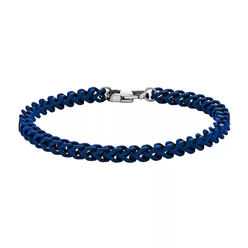 Men's LYNX Blue Acrylic-Coated Stainless Steel Franco Chain Bracelet, Size: 9" Product Image