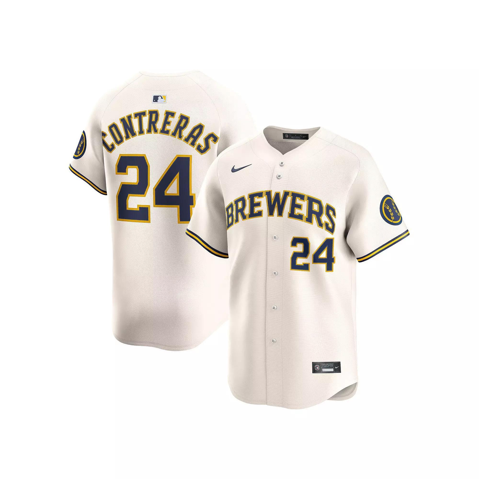 Men's Nike William Contreras Cream Milwaukee Brewers Alternate Limited Player Jersey, Size: Medium, Beige Product Image