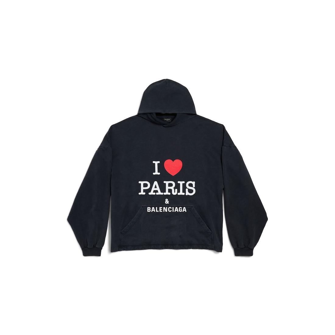 Women's I Love Paris & Balenciaga Cropped Hoodie Oversized in Black Faded Product Image