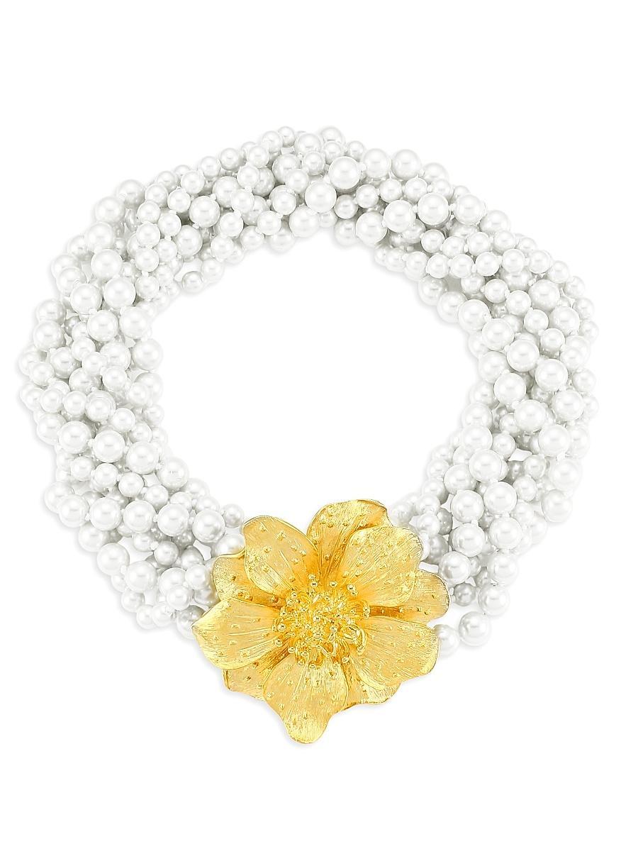 Womens Faux-Pearl Twisted Multi-Strand Flower Necklace Product Image