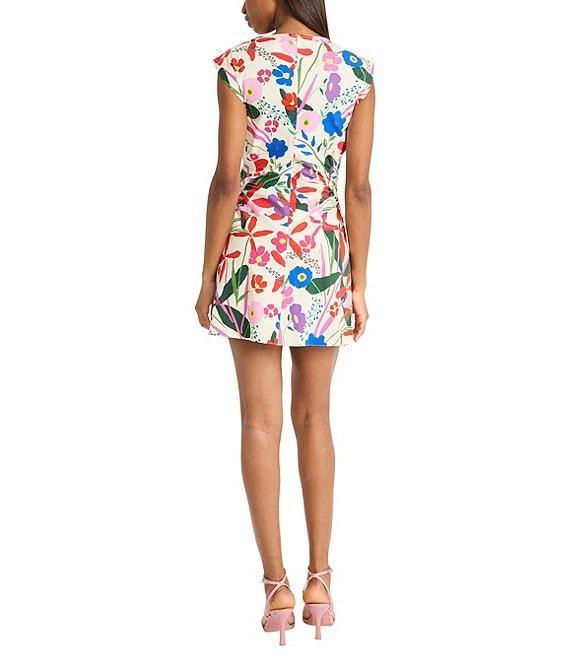 Donna Morgan Boat Neck Extend Shoulder Floral Print Cotton Poplin Mini Dress Product Image