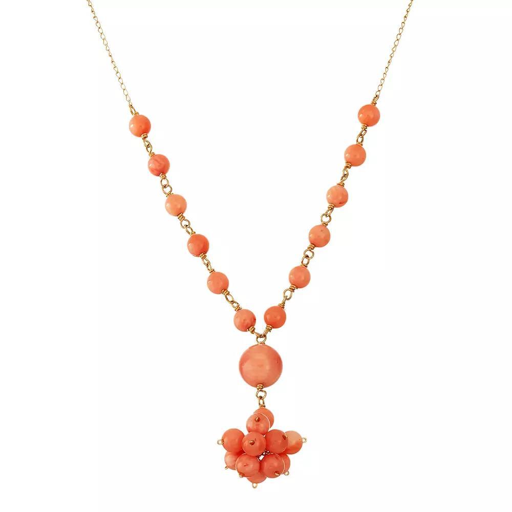 Jewelmak 14k Gold Coral Cluster Y Necklace, Women's, Size: 17", Pink Product Image