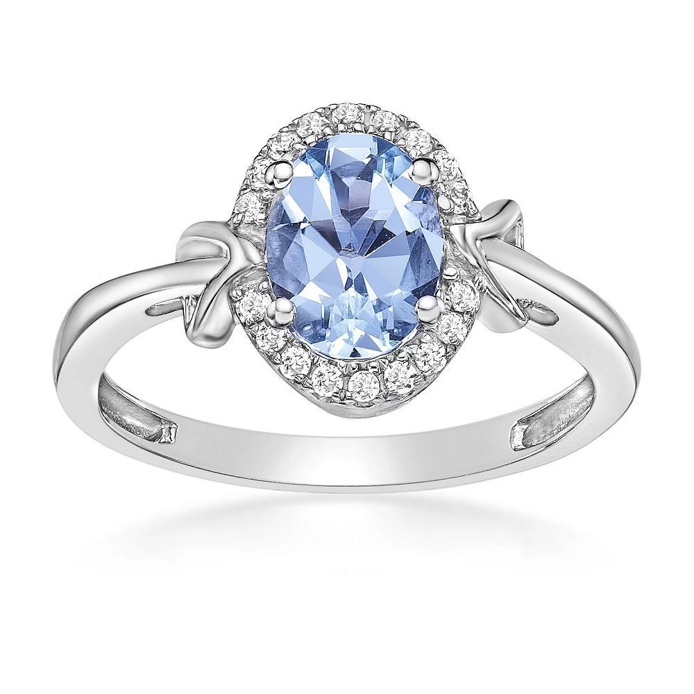 Gemminded 10k White Gold Aquamarine & 1/10 Carat T.W. Diamond Ring, Women's, Size: 9 Product Image