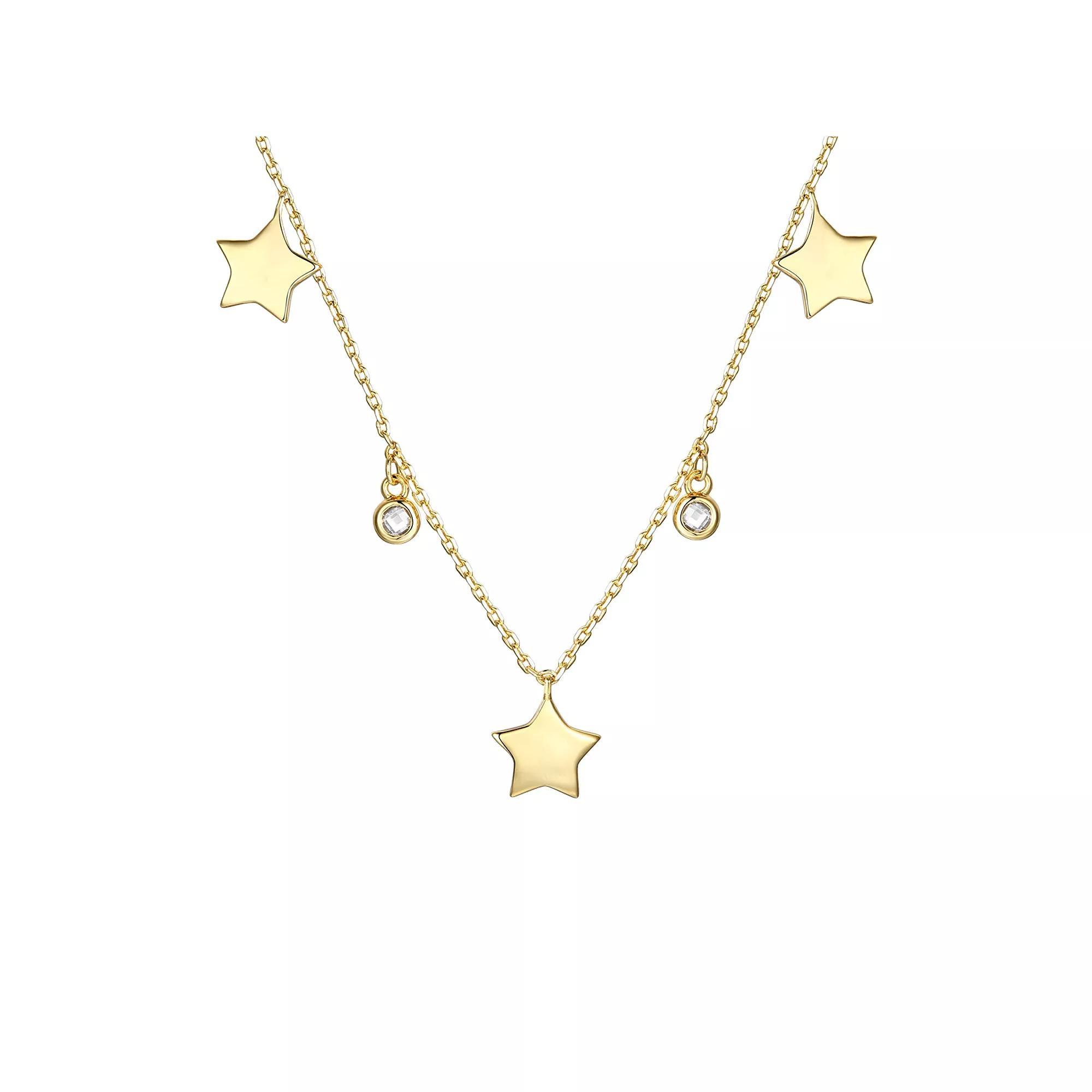 14k Gold Plated Cubic Zirconia Drops Star Charm Necklace, Womens Gold Tone Product Image