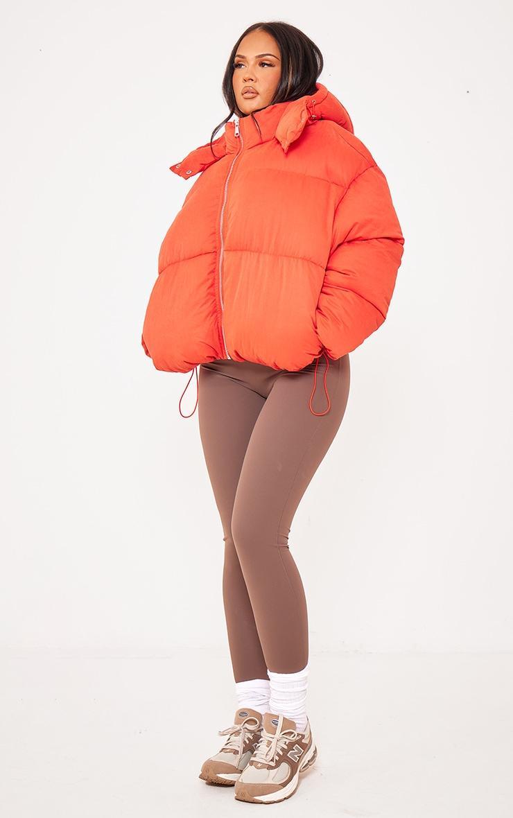 Tomato Red Peached Oversized Hooded Puffer Coat Product Image