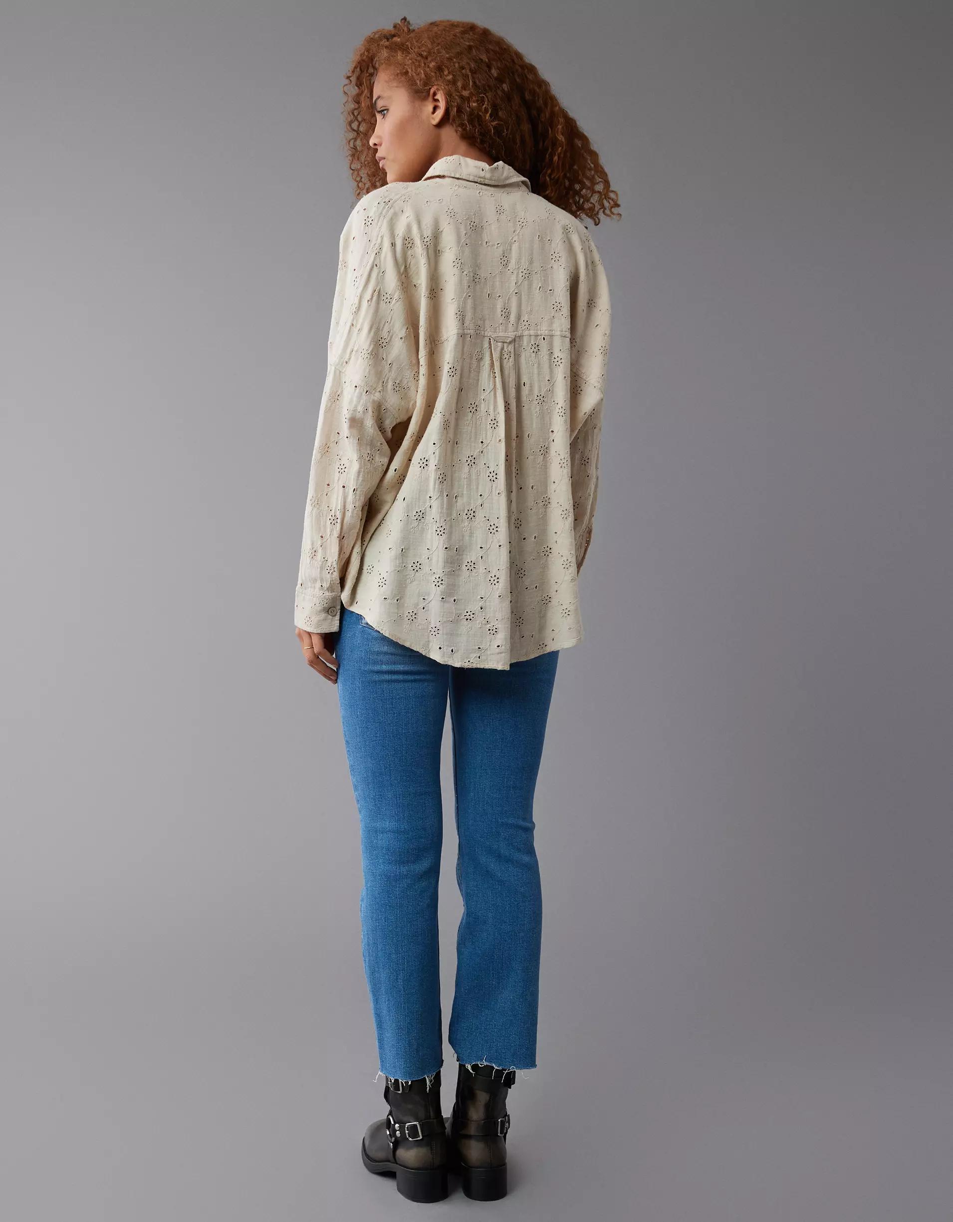 AE Go Big Oversized Eyelet Embroidered Shirt Product Image