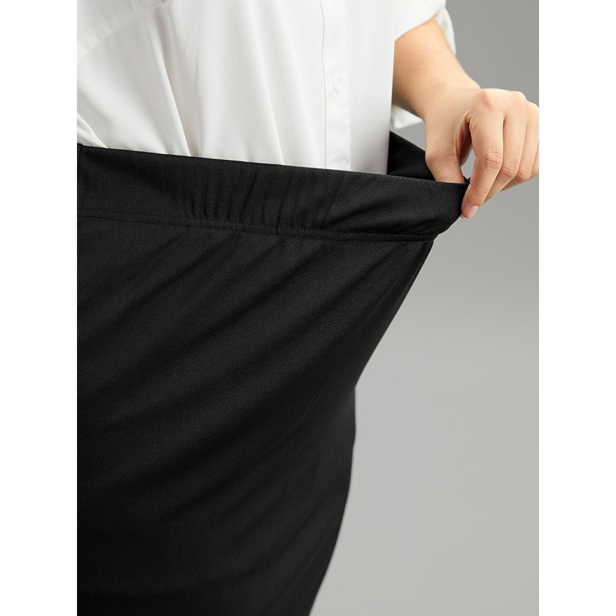 Plus Size Guipure Lace Ruffles Split Hem Bodycon Skirt Women Black Glamour Plain Bodycon Medium stretch Festival-Christmas Skirts BloomChic 12/L Product Image