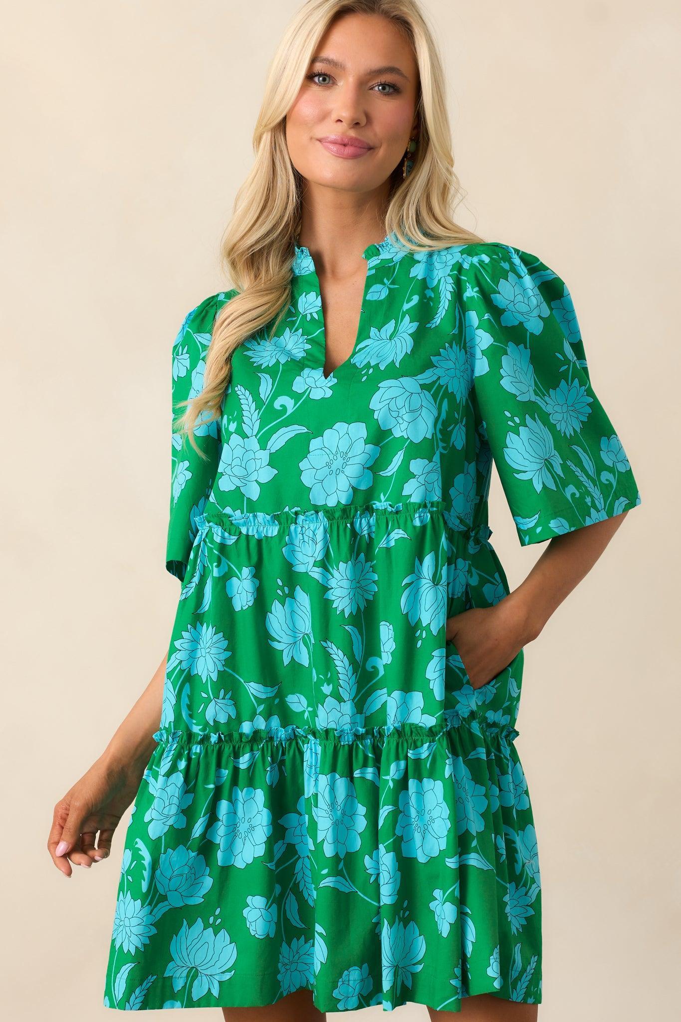 After The Rain Green Floral Cotton Mini Dress Product Image
