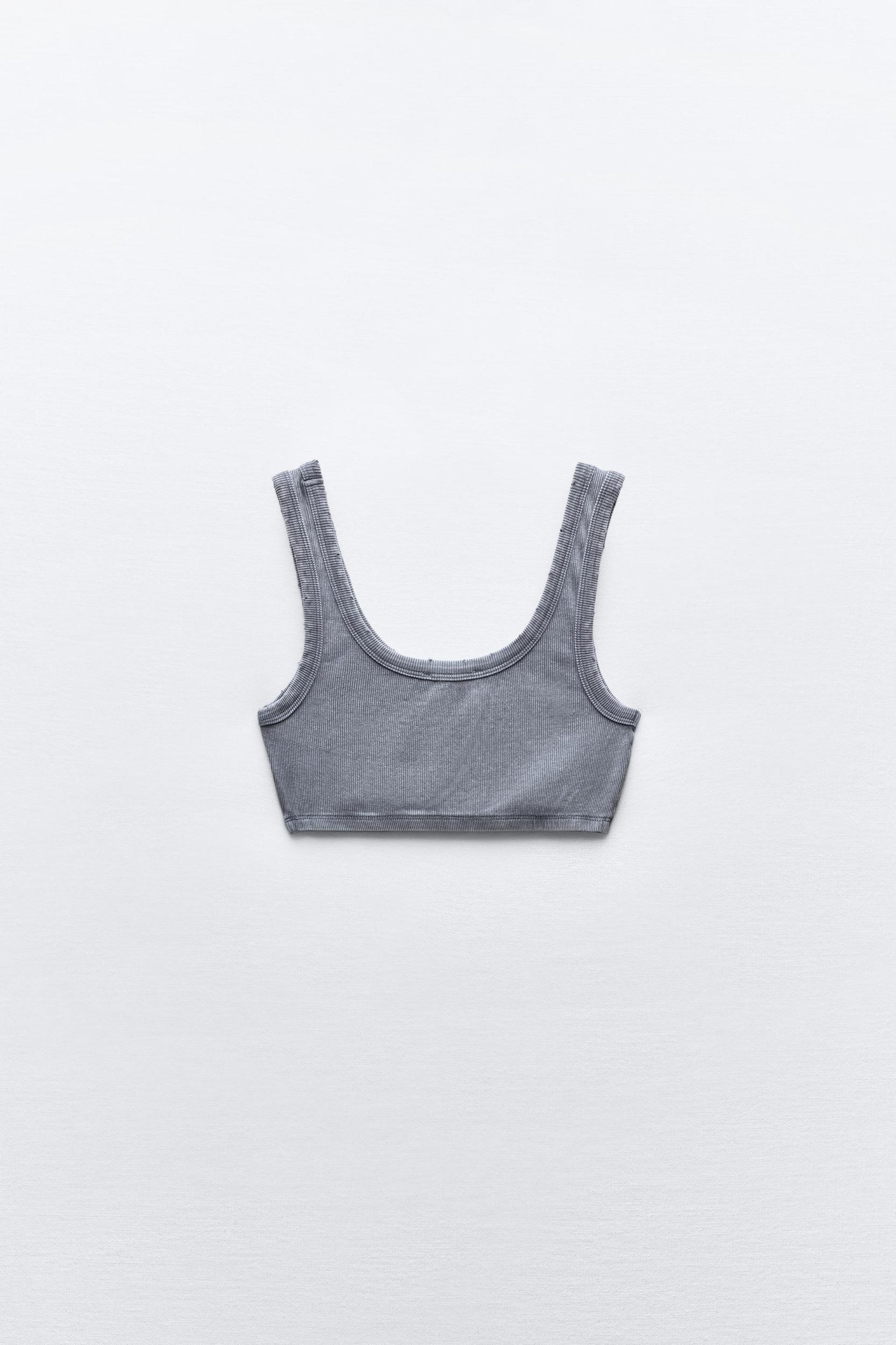 RIB WASHED EFFECT RIPPED CROP TOP Product Image