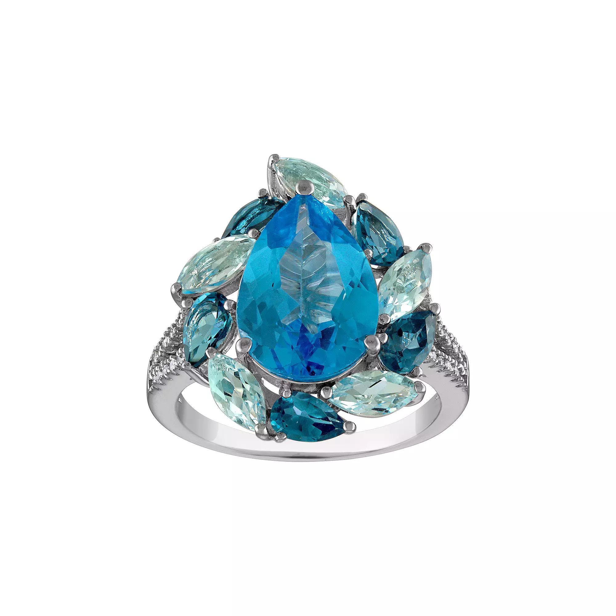 Tiara Sterling Silver Blue Topaz & 1/8 Carat T.W. Diamond Ring, Women's Product Image