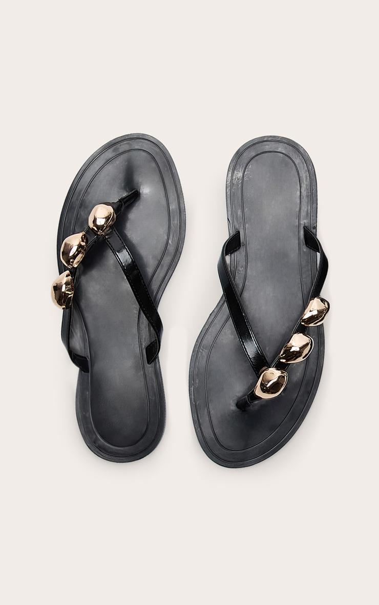 Black Toe Thong Gold Hardware Sandal Product Image