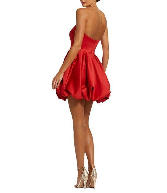 Mac Duggal Strapless Rose Bubble Hem Satin Mini Dress Product Image