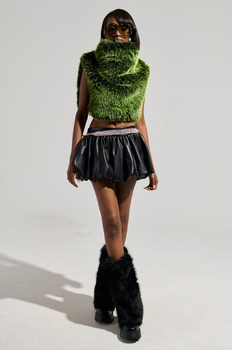 HEADED TO ASPEN SLEEVELESS FUR TOP IN GREEN Product Image