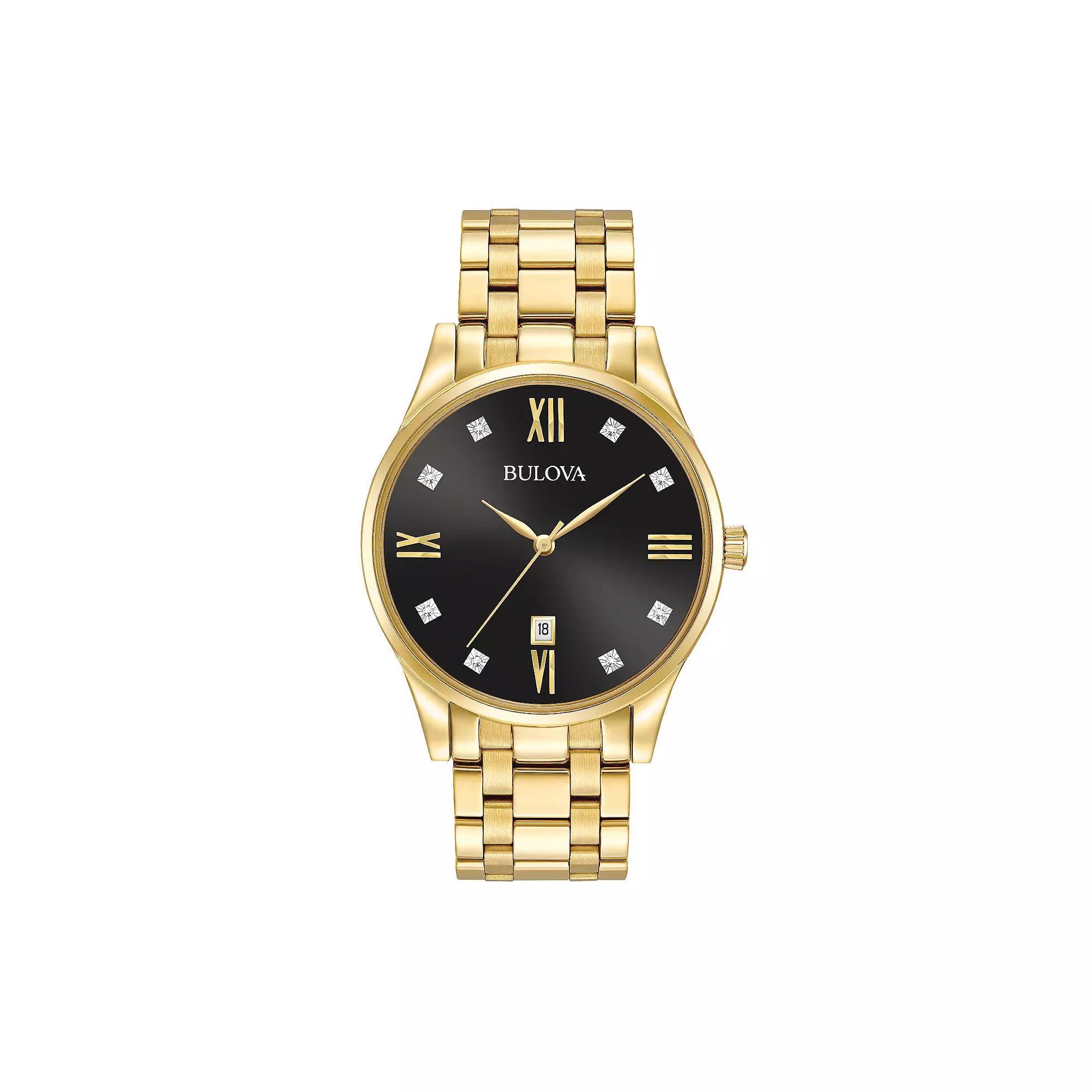 Bulova Mens Diamond Stainless Steel Watch - 97D108, Gold Tone Product Image