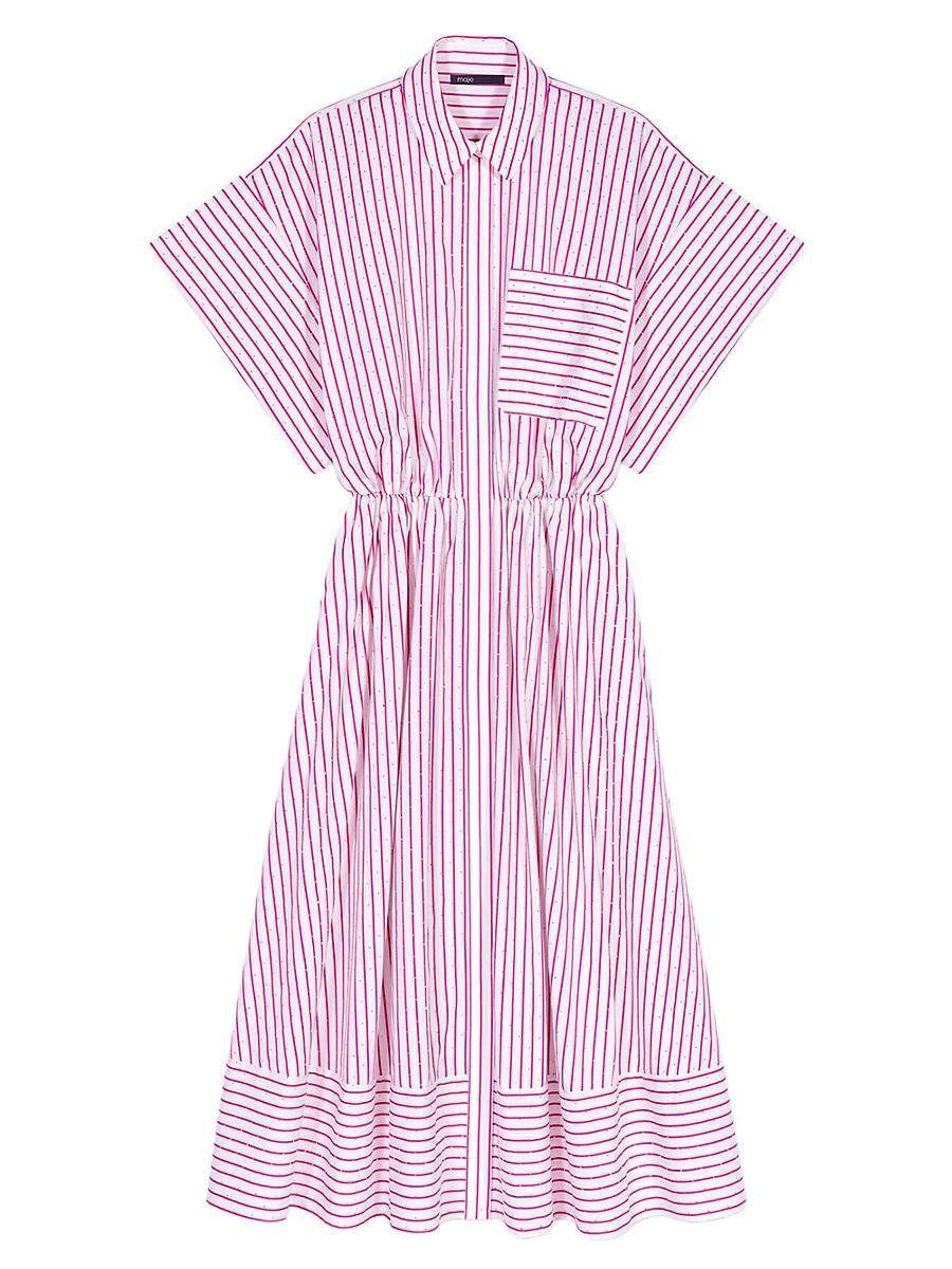 Womens Striped and Rhinestone Midi Dress Product Image