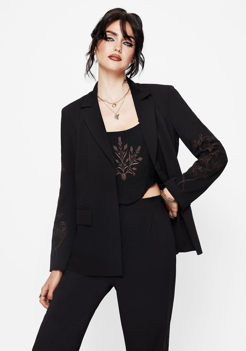 Renita Embroidered Belted Blazer Product Image