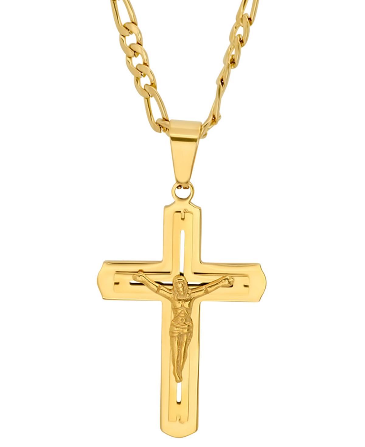 Steeltime Mens Gold-Tone Crucifix Pendant 24 Necklace Product Image