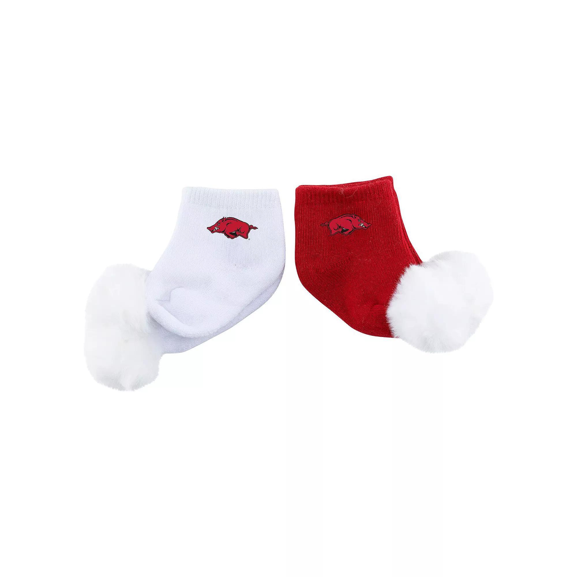 Infant ZooZatz Arkansas Razorbacks Two-Pack Pom Socks, Men's, Red Product Image