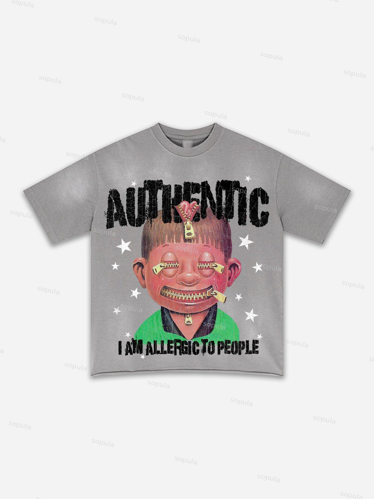 I Am Allergic To People Fun Zipper Boys Print Washed T-shirt Product Image