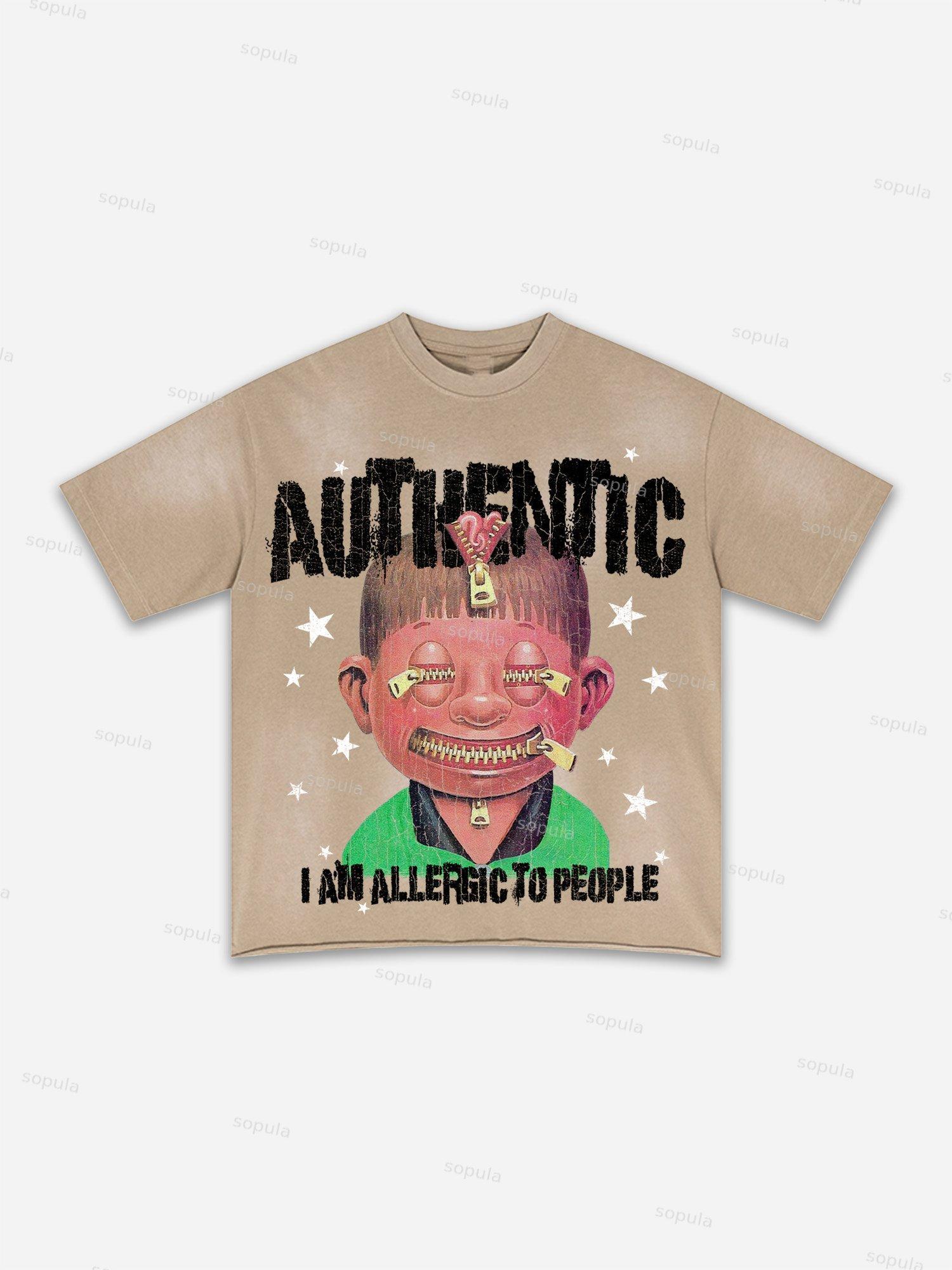 I Am Allergic To People Fun Zipper Boys Print Washed T-shirt Product Image