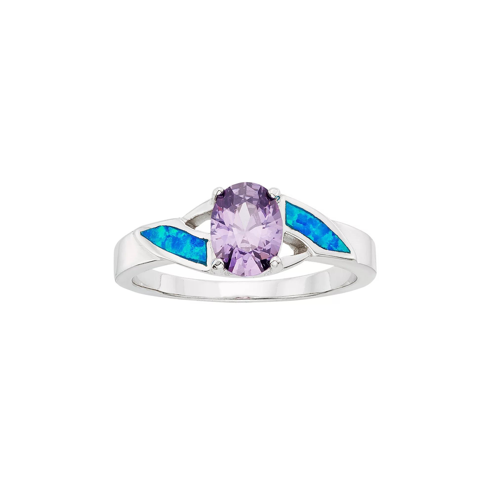 Cubic Zirconia & Lab-Created Blue Opal Sterling Silver Ring, Women's, Size: 7, Multicolor Product Image