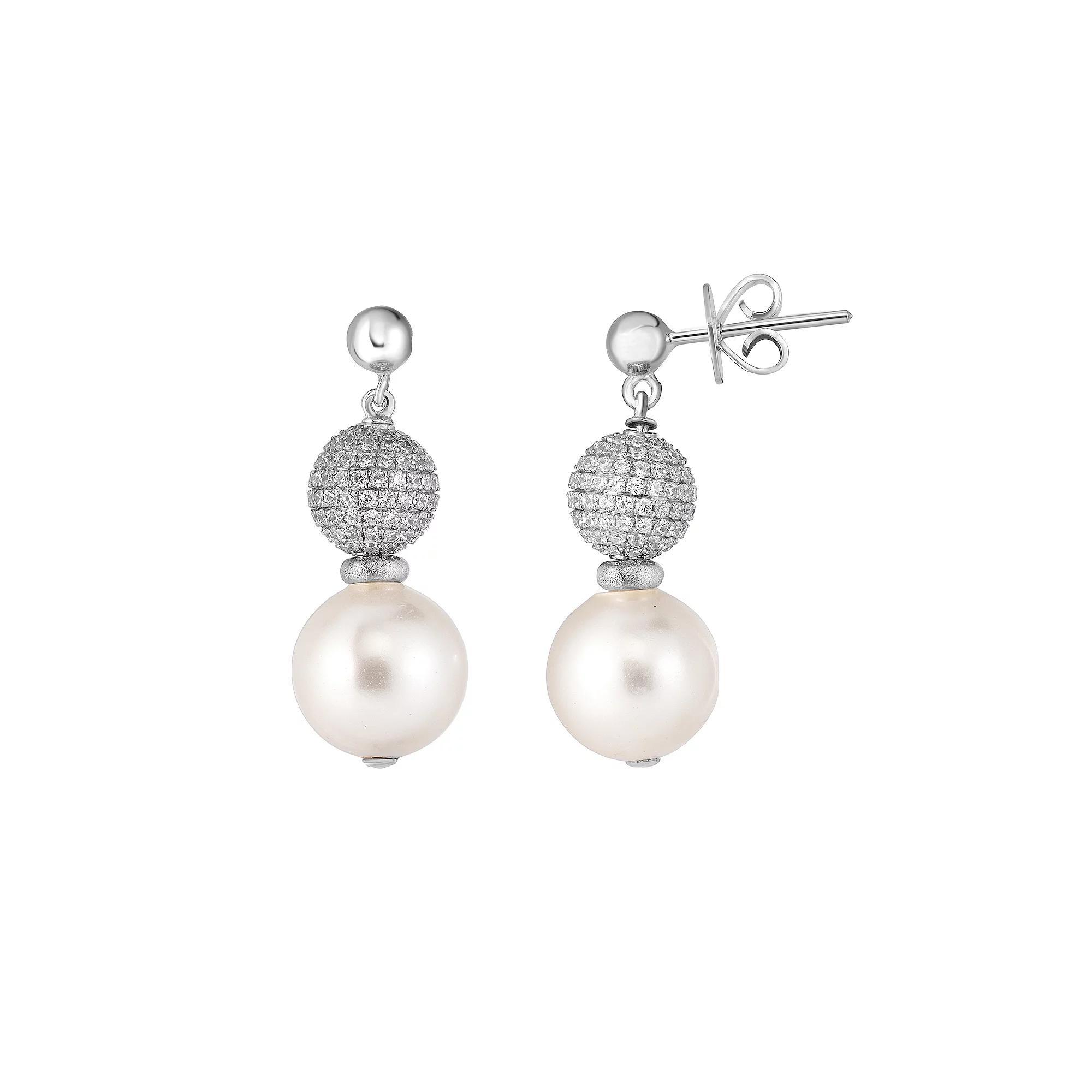 Sterling Silver Mother-of-Pearl & Cubic Zirconia Earrings, Womens Product Image