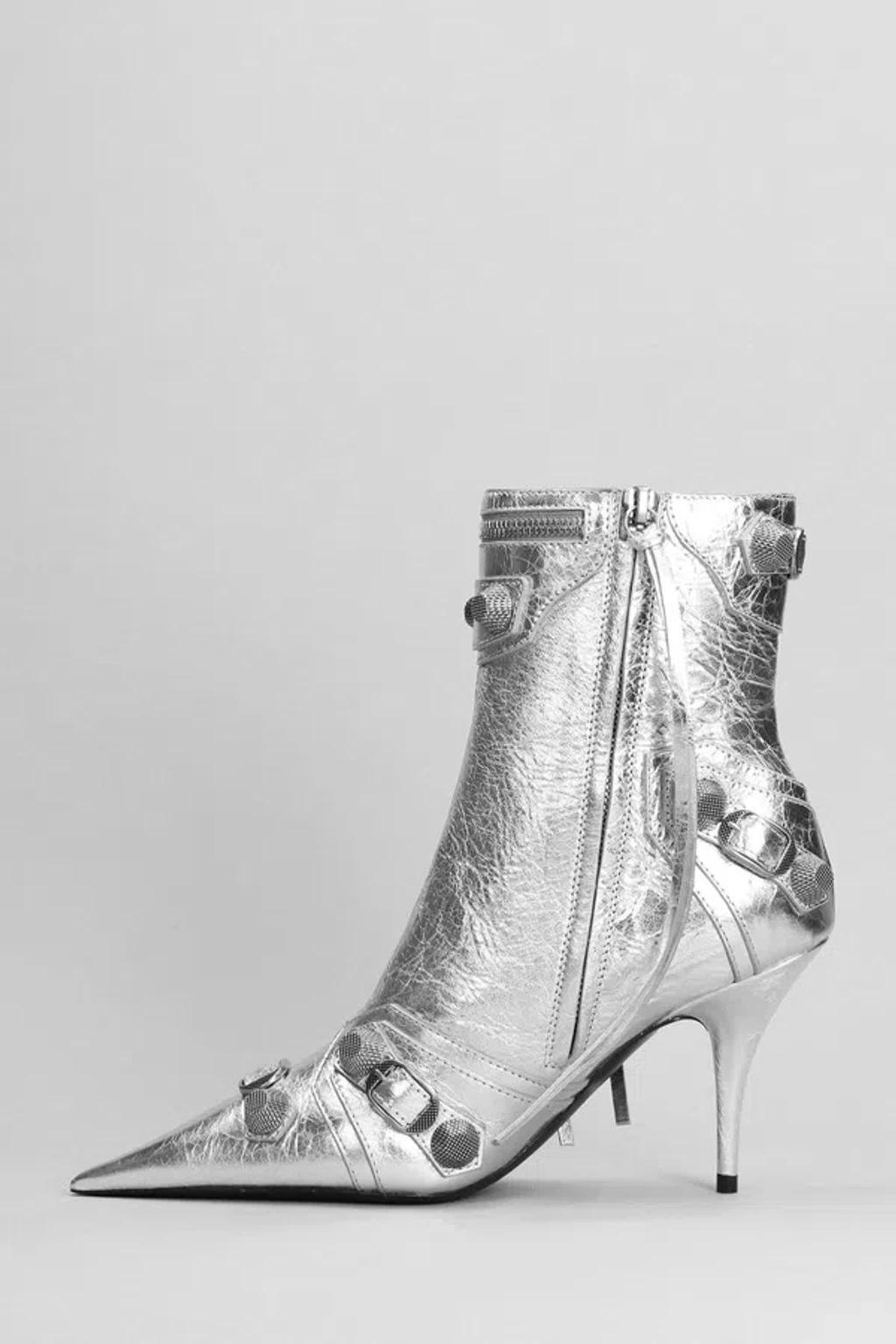 BALENCIAGA Cagole Pointed Toe Bootie In Silver Product Image