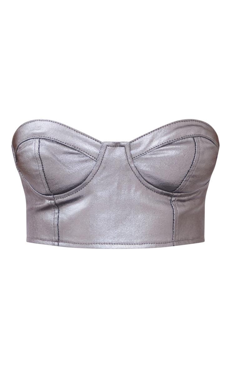 Gunmetal Metallic Look Coated Denim Bandeau Top Product Image